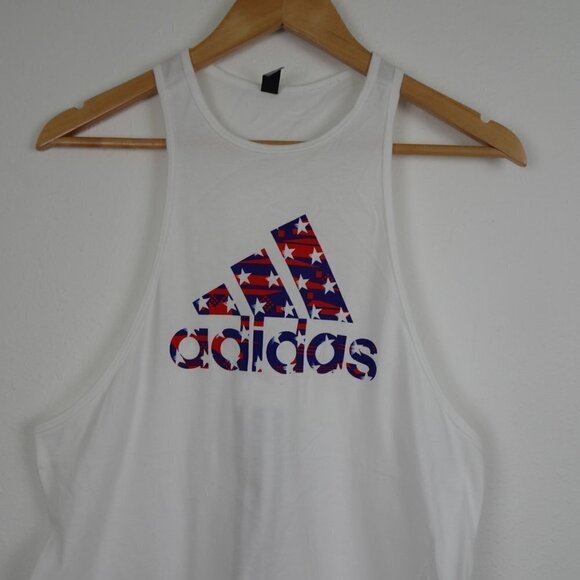 Adidas Tank Top Women's Medium White Work Out Exercise Loose Fit Flag American - Picture 2 of 7